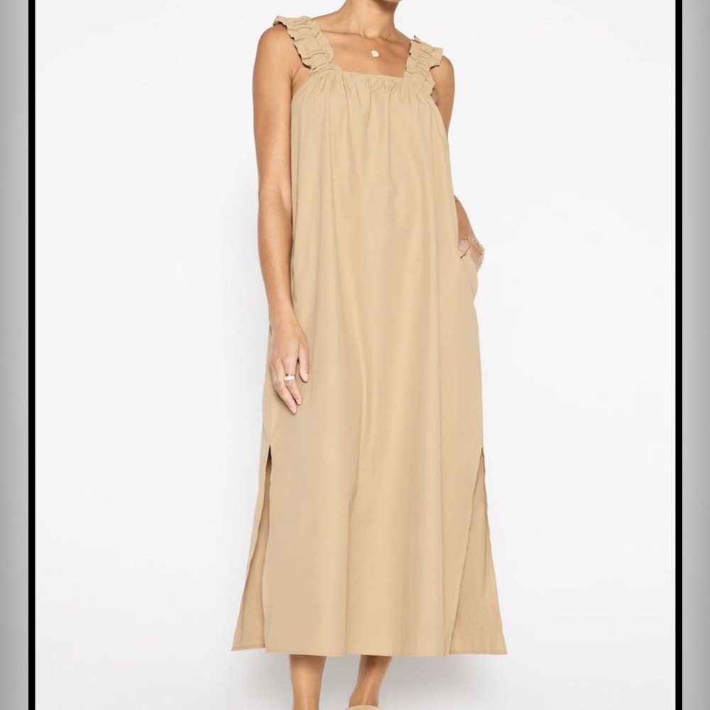 Brochu Walker Ruffled Tan Midi Dress